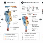 Diagram showing how part dimensions affect molding, debinding, sintering, and final quality in metal injection molding