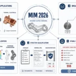 Overview infographic showing the five most important MIM industry trends in 2026, including higher-value applications, broader materials, stricter qualification, earlier design validation, and stable-process sourcing logic