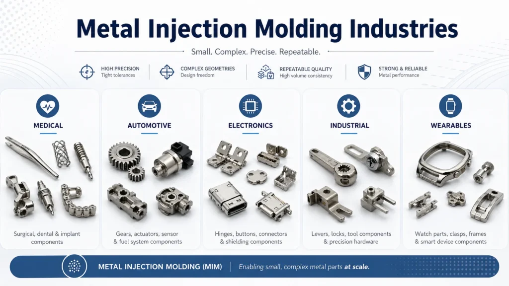 Metal injection molding parts used in medical automotive electronics industrial and wearable applications