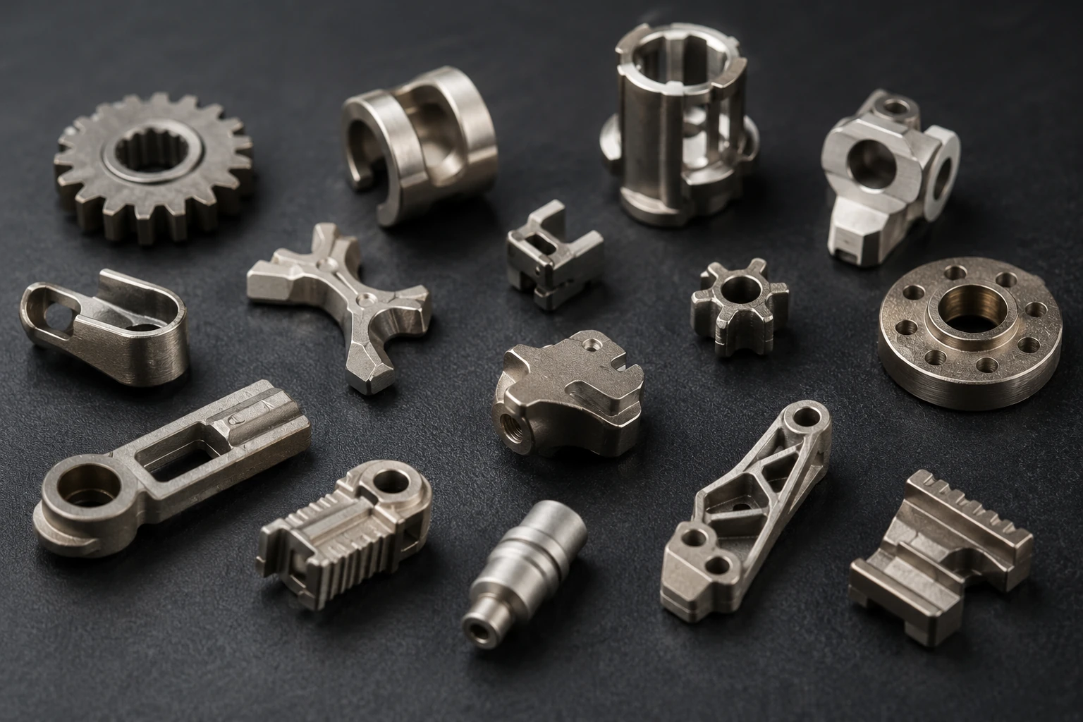 Small stainless and special alloy MIM samples arranged for corrosion-resistance material selection review
