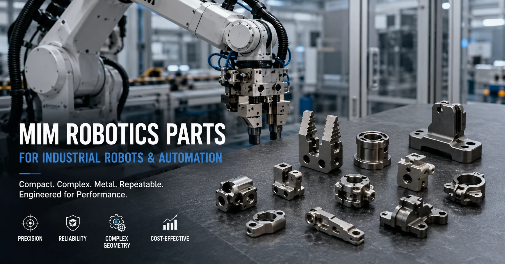Industrial robot gripper with compact precision metal MIM parts for automation equipment
