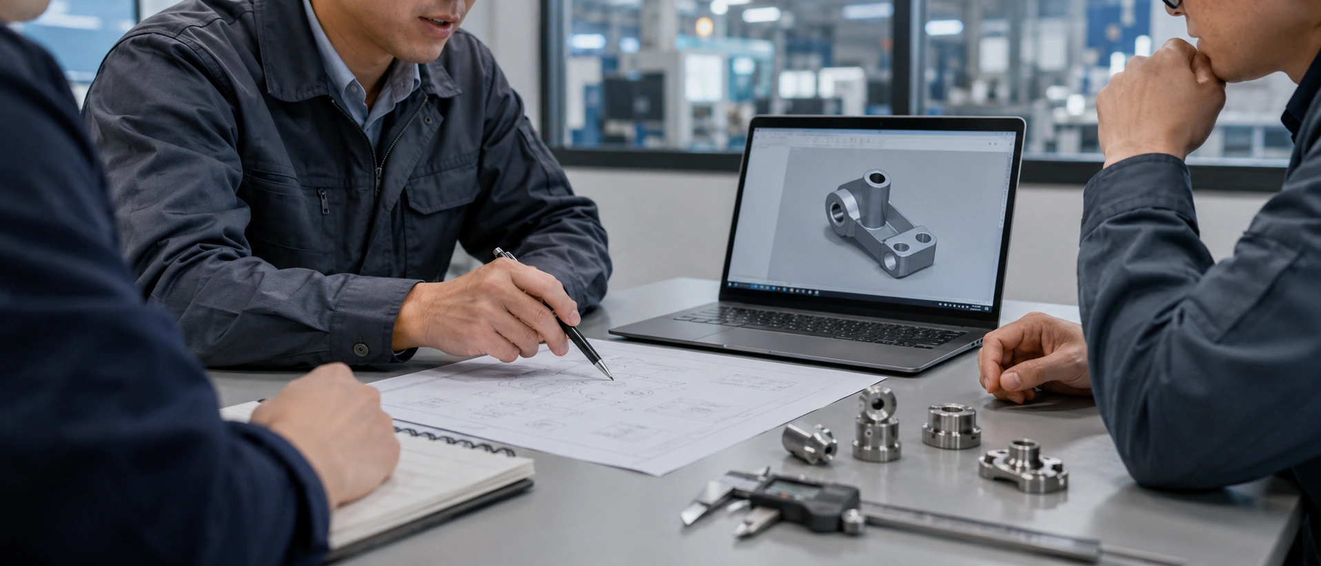 XTMIM engineering team reviewing MIM part drawings and CAD data before MIM tooling