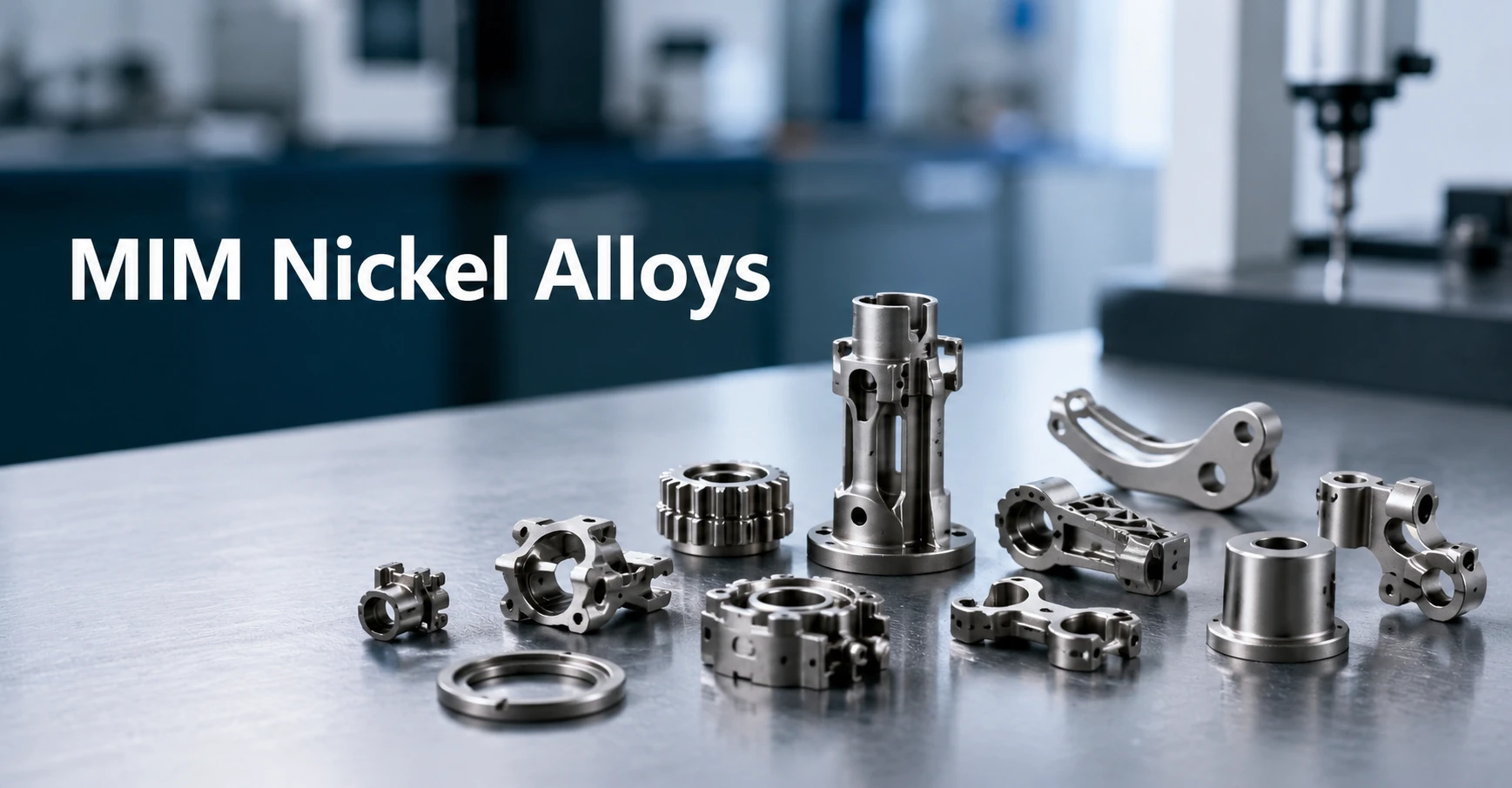 Small precision MIM components representing nickel alloy material selection for high-temperature and corrosion-resistant applications.