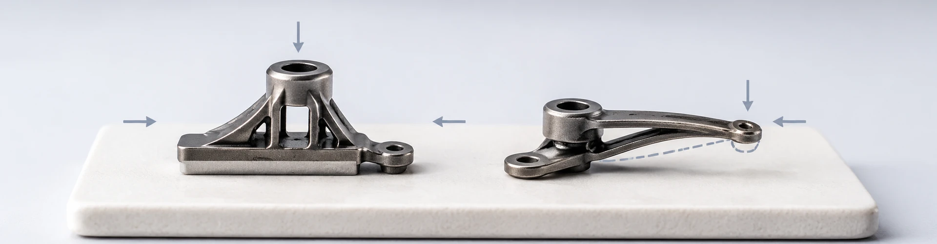 MIM parts resting on a ceramic setter plate with support face and shrinkage direction risk.