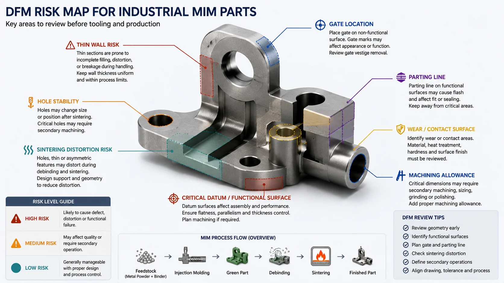 Representative suitability matrix for industrial equipment MIM parts comparing strong, possible, and poor fit conditions