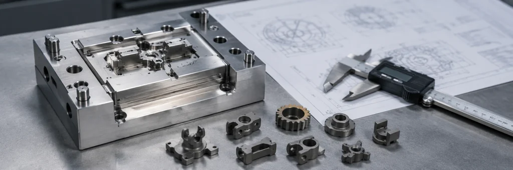 Cena de revisão de custo de ferramental MIM com inserto de molde, pequenas peças de metal de precisão e desenho de engenharia.