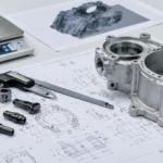 مكتب مراجعة هندسية يقارن مكونًا معدنيًا صغيرًا معقدًا وجزءًا أكبر يشبه الغلاف قبل اختيار MIM أو الصب بالقالب.