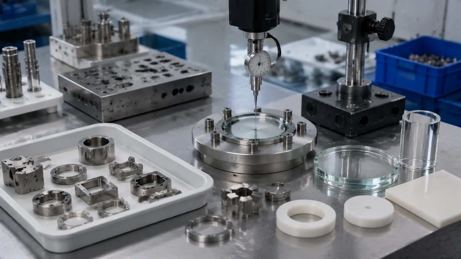 Invar and Kovar Thermal Expansion Review Precision Invar and Kovar-type components reviewed with dimensional inspection tools and neutral glass and ceramic interface samples